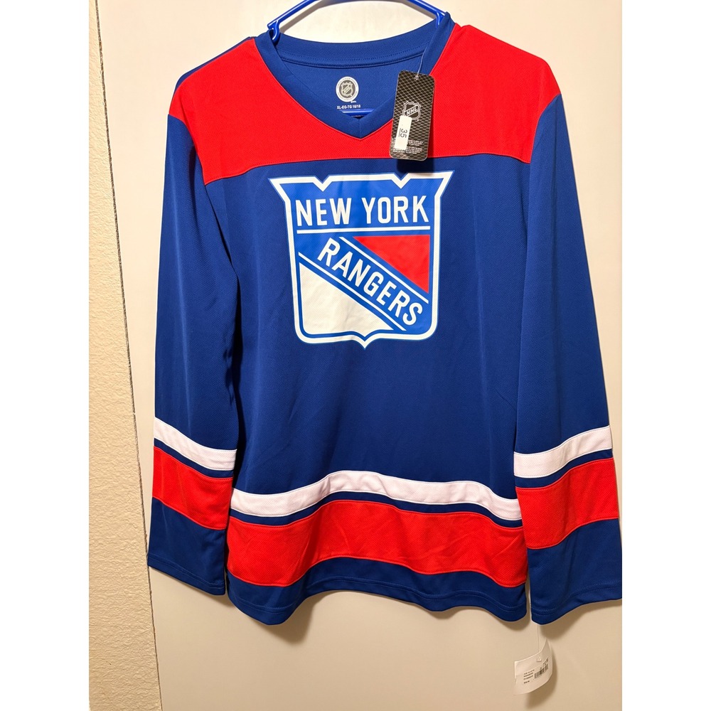 New York Rangers NHL Boys XL 16/18 Long Sleeve Jersey Shirt Blue Red